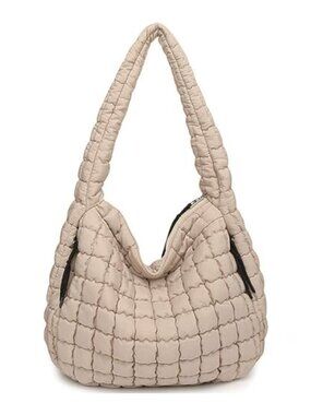 Quilted Puffer Tote Bag Large Nylon Shoulder Hobo for Work Gym Travel